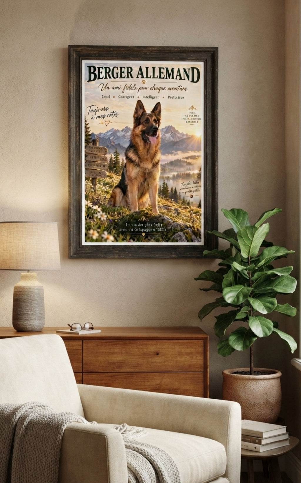 Poster papier semi brillant Berger Allemand - Un ami fidele