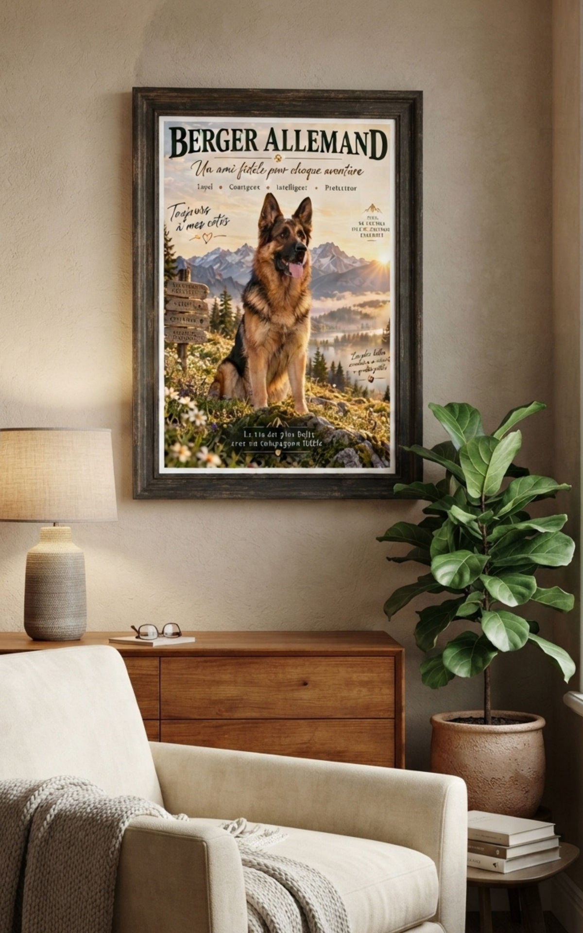 Poster papier semi brillant Berger Allemand - Un ami fidele