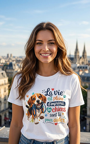 T-Shirt Beagle Humour – La Vie Est Pleine d’Imprévus